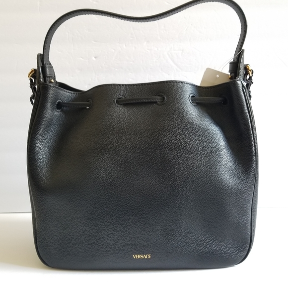 Versace La Medusa Leather Drawstring Shoulder Bag Black - Picture 11 of 14